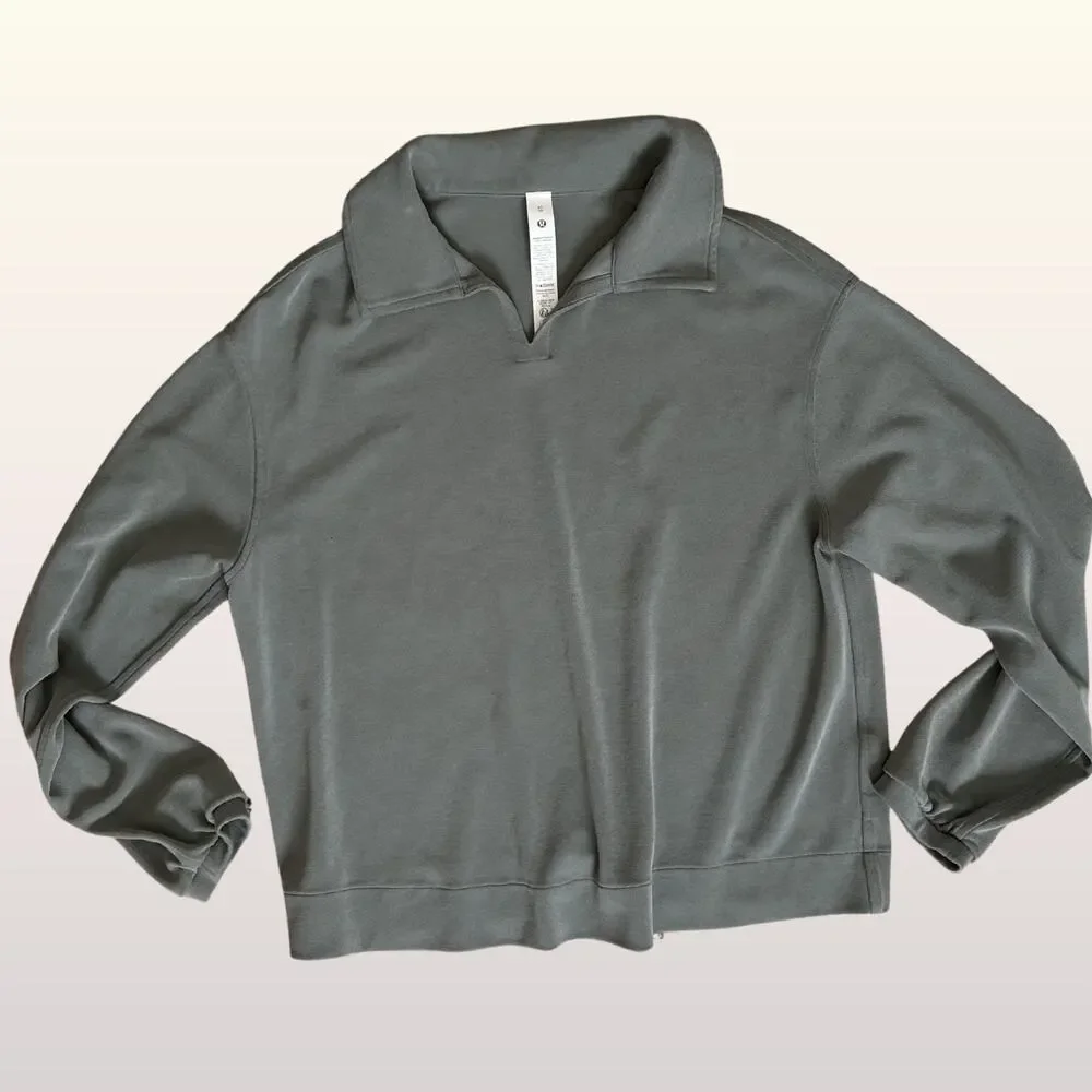 LULULEMON Softstreme Pique Oversized Long-Sleeve Polo Shirt size XS Palm Deco